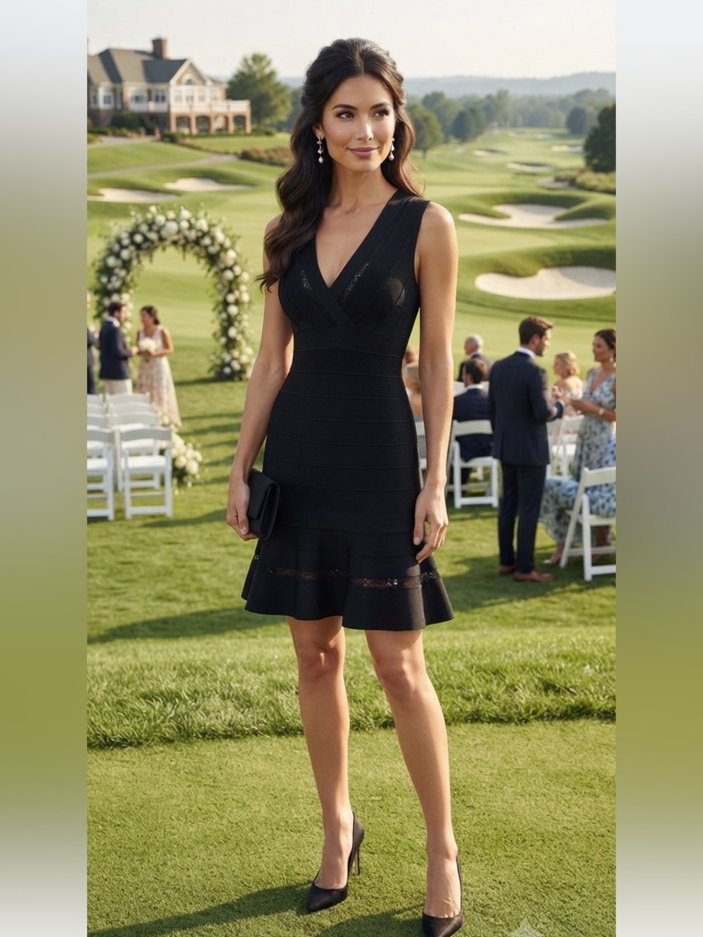 Black Bodycon V Neck Dress